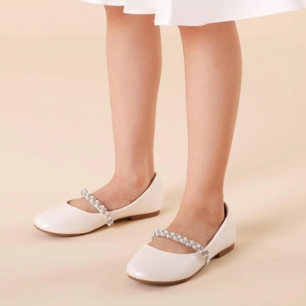 DREAM PAIRS Little Kid Mary Jane Ballerina Flat Shoes Pearl & Rhinestone Size 13